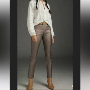 NWT Anthropologie/Avec Les Filles Metallic Straight Skinny Pant Silver Taupe 27